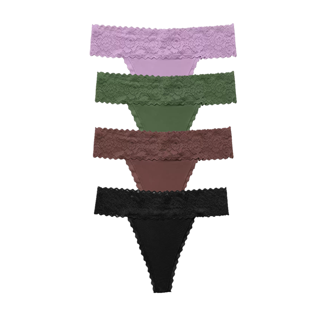 Floral Lace Waist Thong 4-Pack