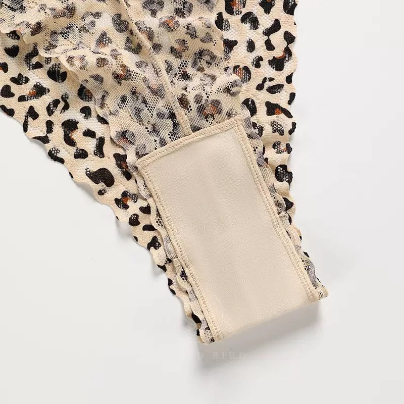 Stylish Lace Leopard Thong 3 Packs