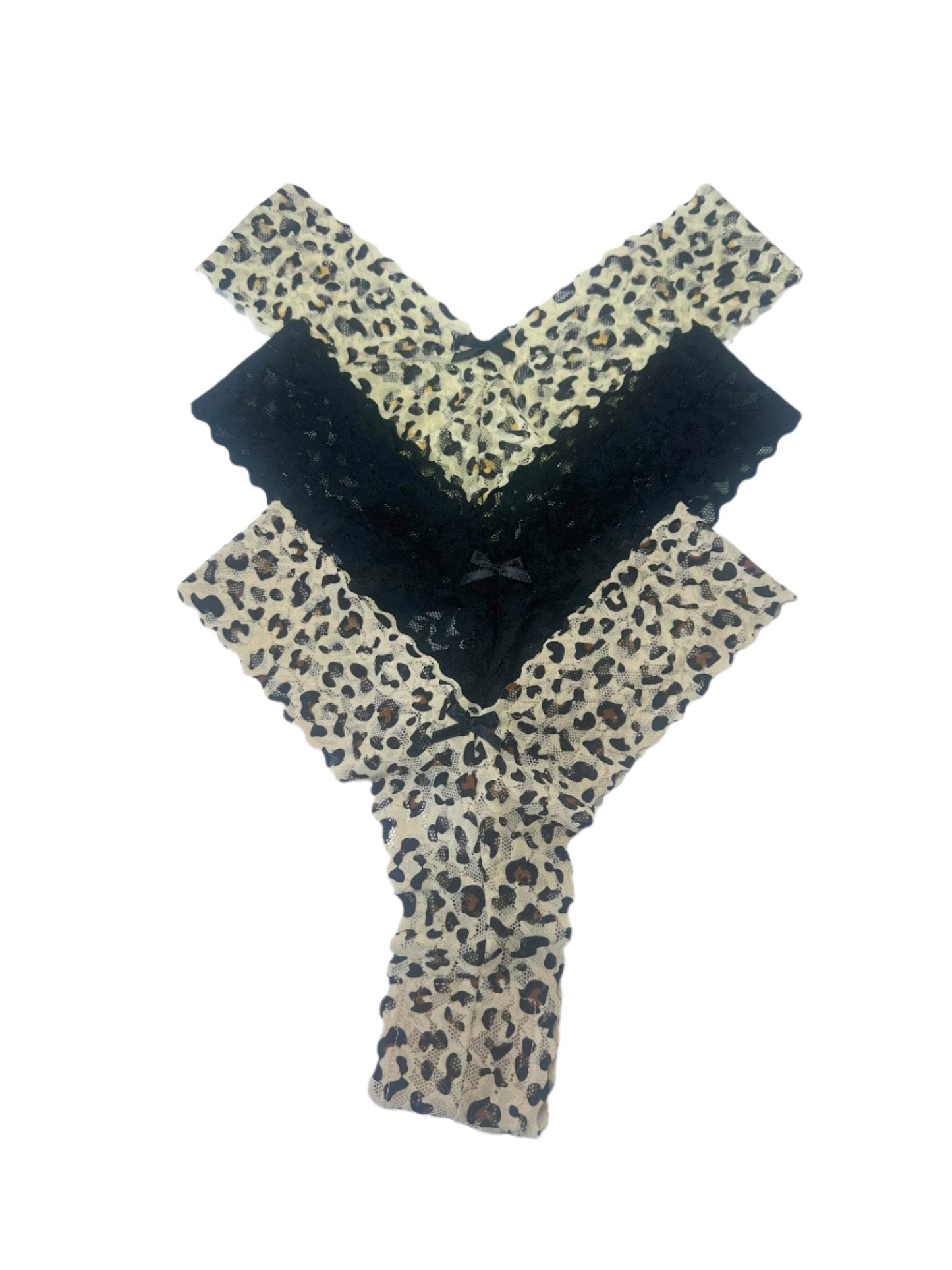 Stylish Lace Leopard Thong 3 Packs