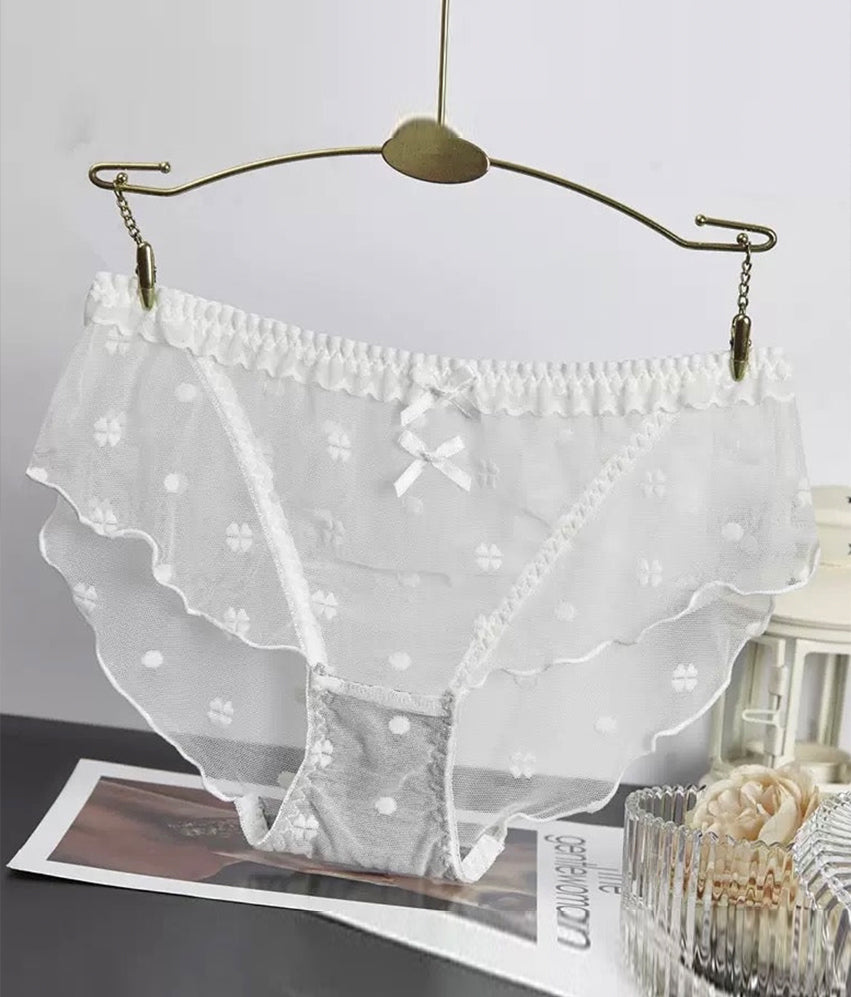 Culotte sexy en dentelle à volants et pois mignons