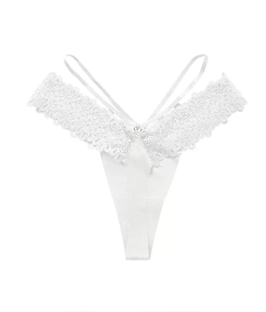 Culotte string en dentelle à doubles bretelles sans coutures