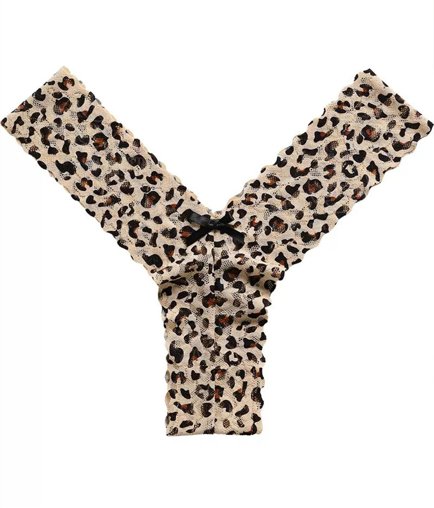 Stylish Lace Leopard Thong 3 Packs
