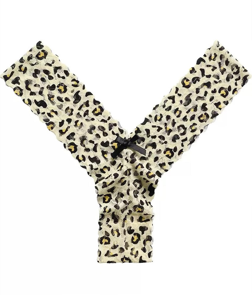 Stylish Lace Leopard Thong 3 Packs