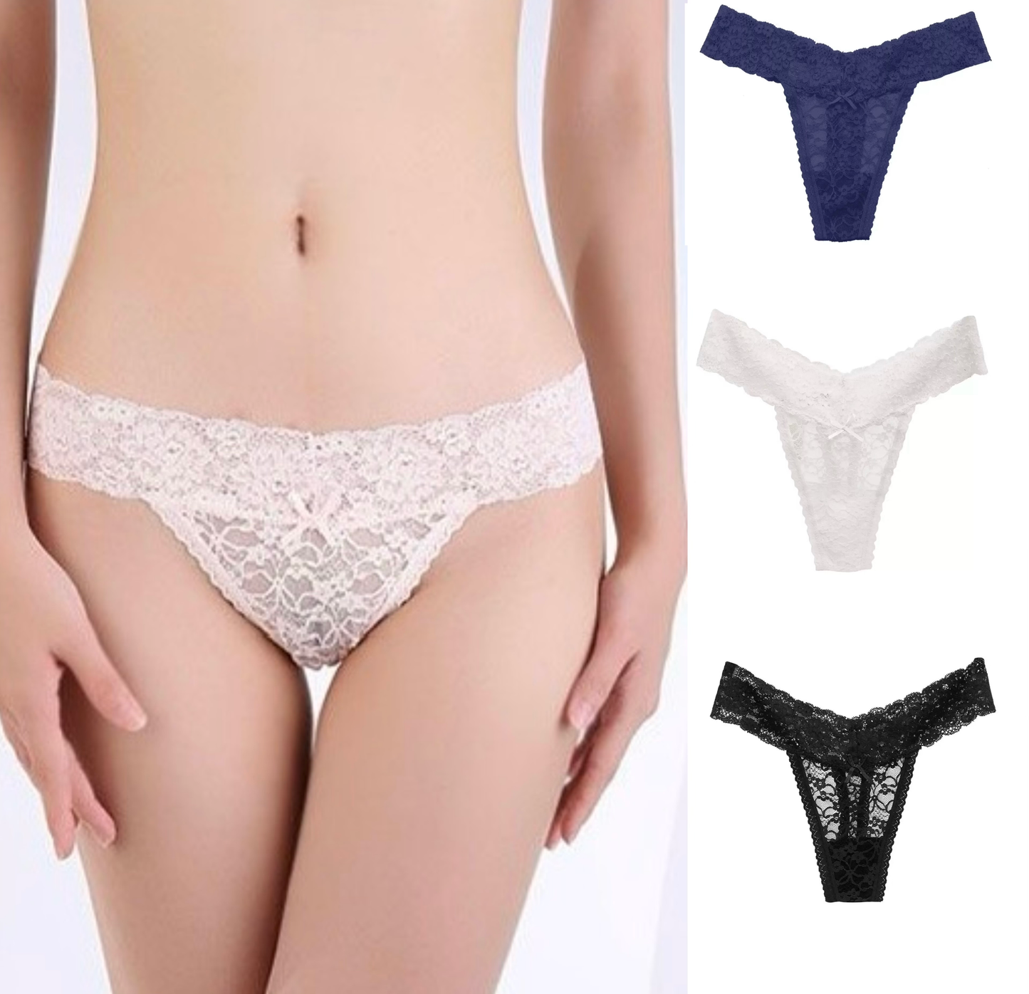 Double Strap Lace Thong 3-Pack