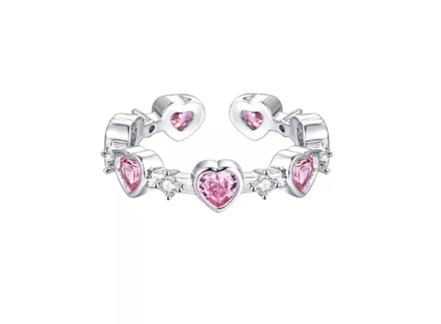 Pink Diamond Heart Zircon Love Ring Adjustable Light Luxury Niche Design for women