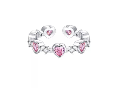 Pink Diamond Heart Zircon Love Ring Adjustable Light Luxury Niche Design for women