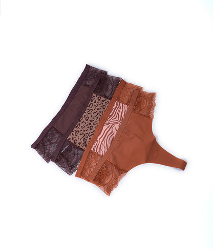 Print & Lace Thong 4Packs