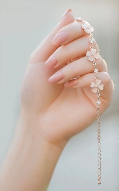 Lucky Four leaf clover Rose Gold Plated Bracelet Infinity for Women Girl Braclet