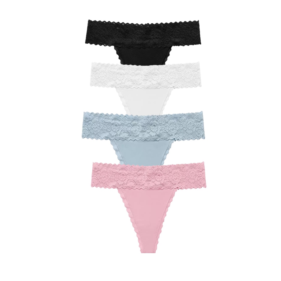 Floral Lace Waist Thong 4-Pack