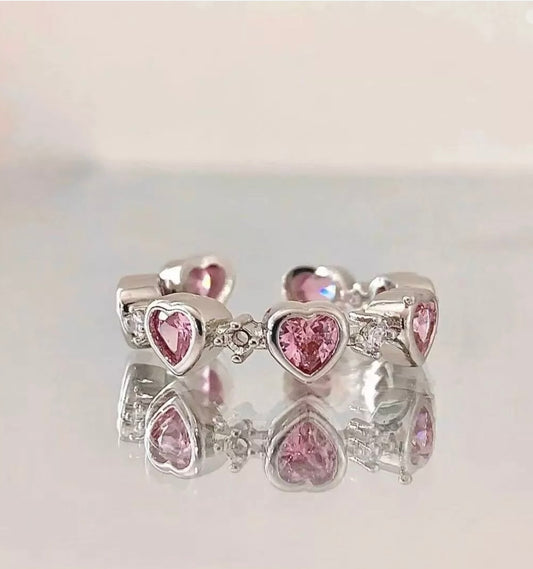 Pink Diamond Heart Zircon Love Ring Adjustable Light Luxury Niche Design for women