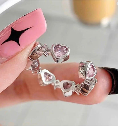 Pink Diamond Heart Zircon Love Ring Adjustable Light Luxury Niche Design for women