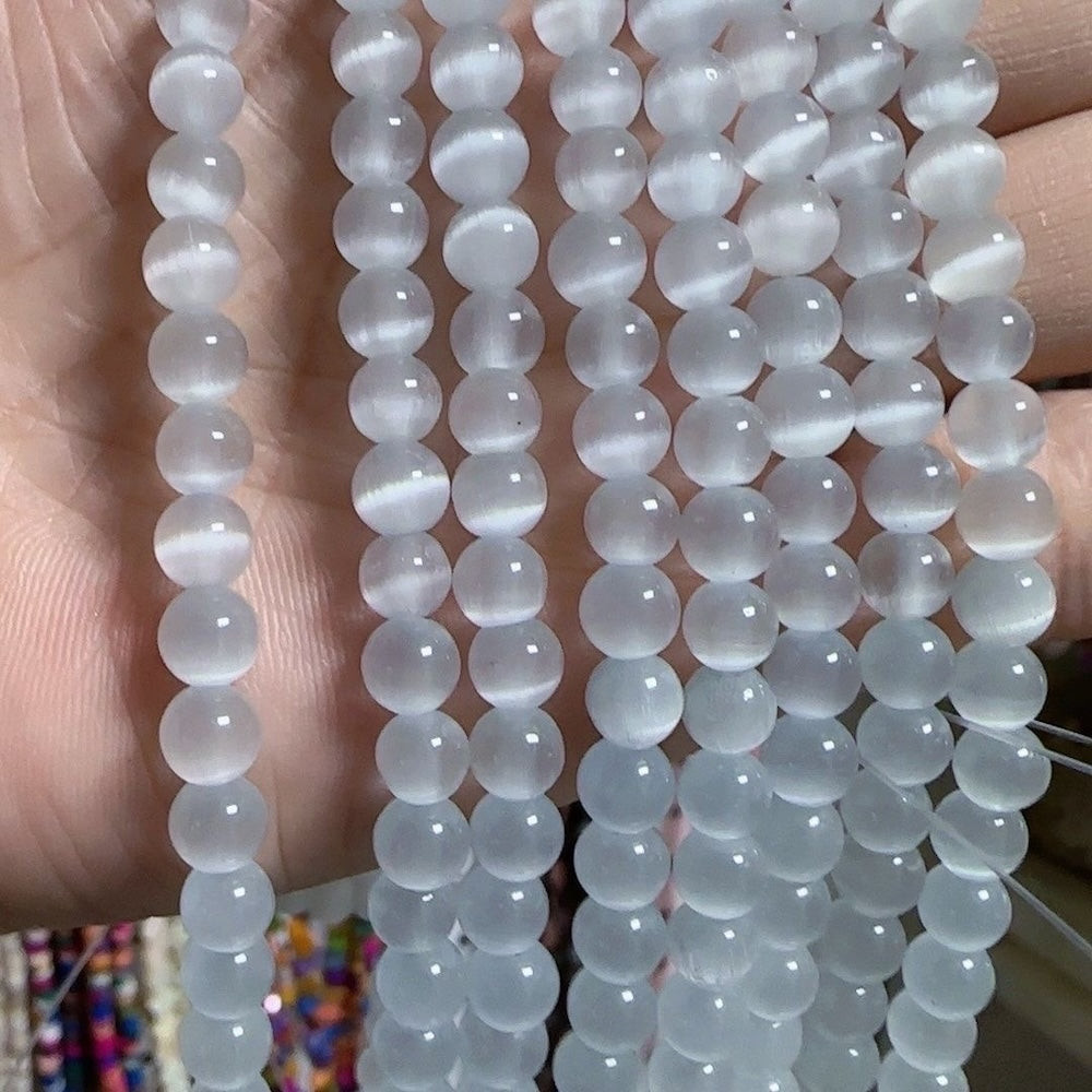 White Cat's Eye Round Loose Beads
