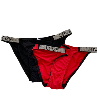 Sparkling 'LOVE' Smooth Monogram Thong Shine Strap Knickers