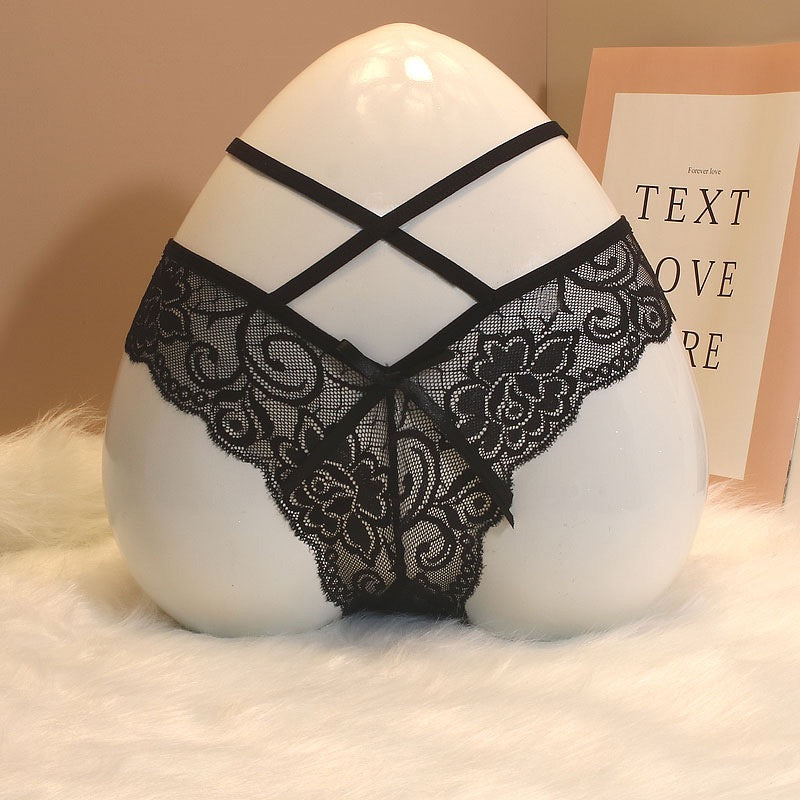 Lot de 5 tangas rayés à taille en dentelle, invisibles, style bikini.