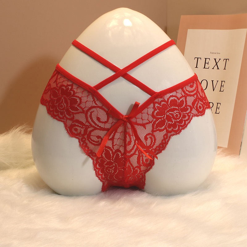 Lot de 5 tangas rayés à taille en dentelle, invisibles, style bikini.