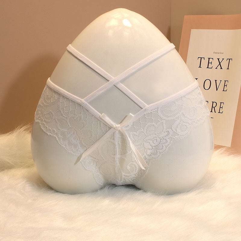 Lot de 5 tangas rayés à taille en dentelle, invisibles, style bikini.