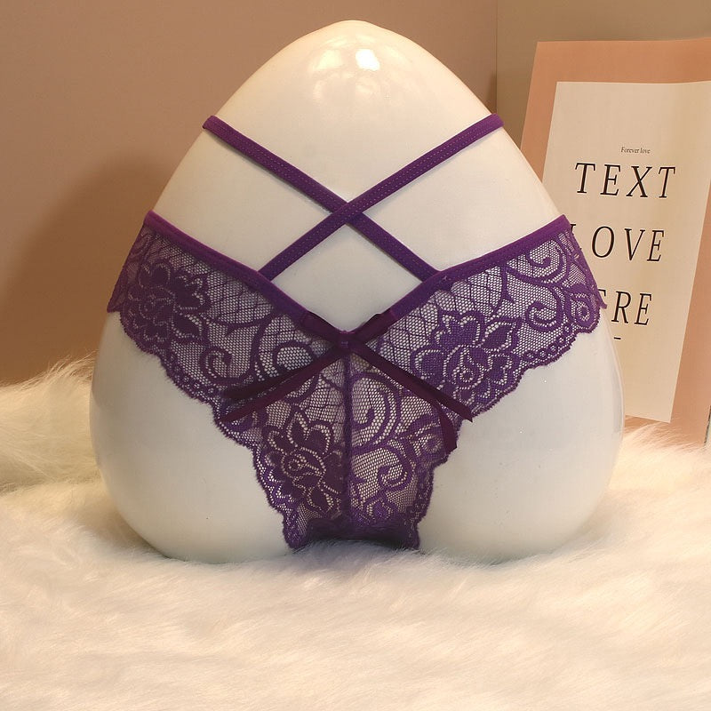 Lot de 5 tangas rayés à taille en dentelle, invisibles, style bikini.