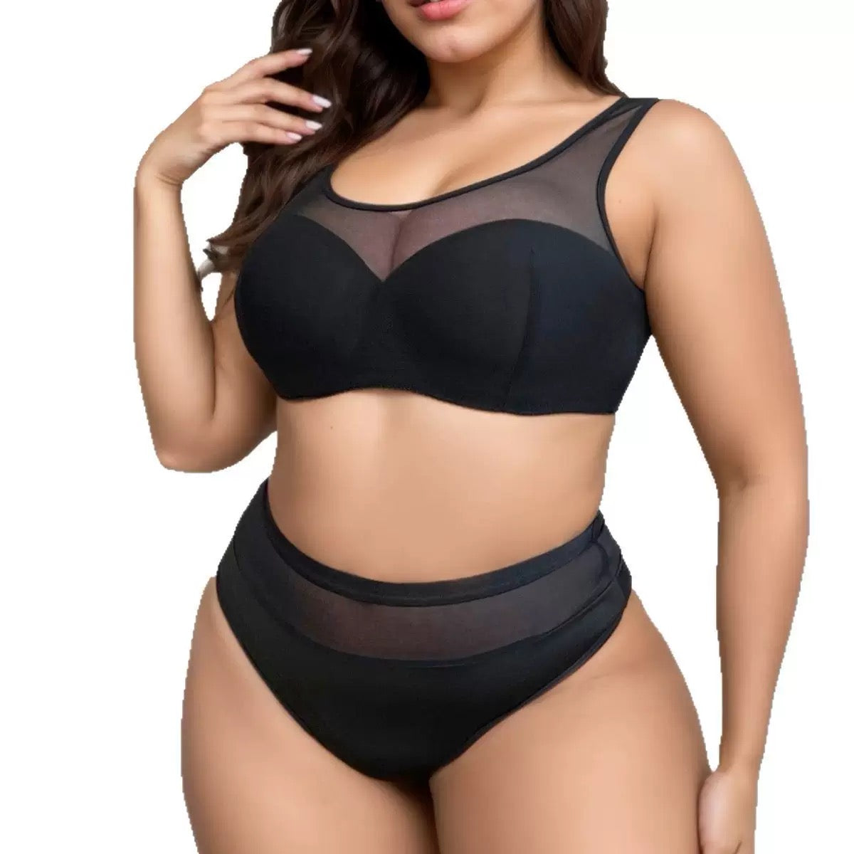 Black Plus Size Bra Set with Underwire