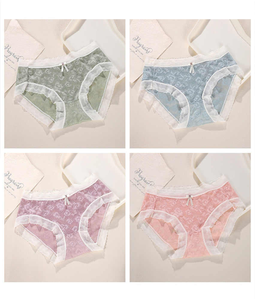 Lot de 4 culottes taille mi-haute sans coutures en dentelle sexy