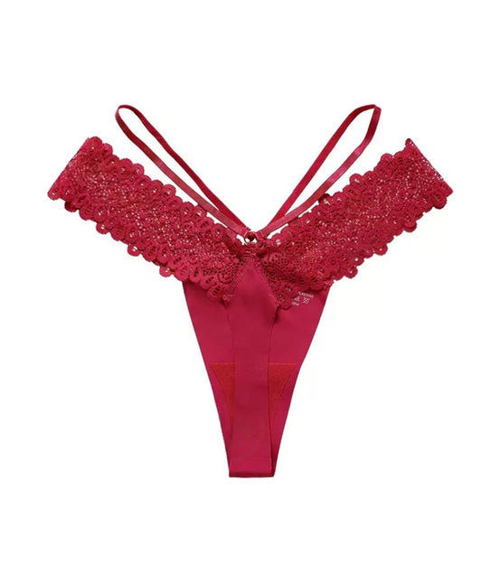 Culotte string en dentelle à doubles bretelles sans coutures