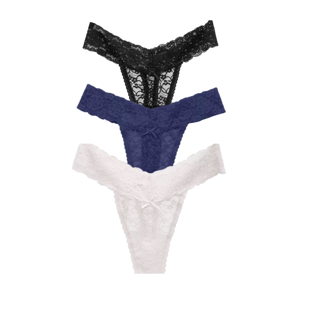 Double Strap Lace Thong 3-Pack