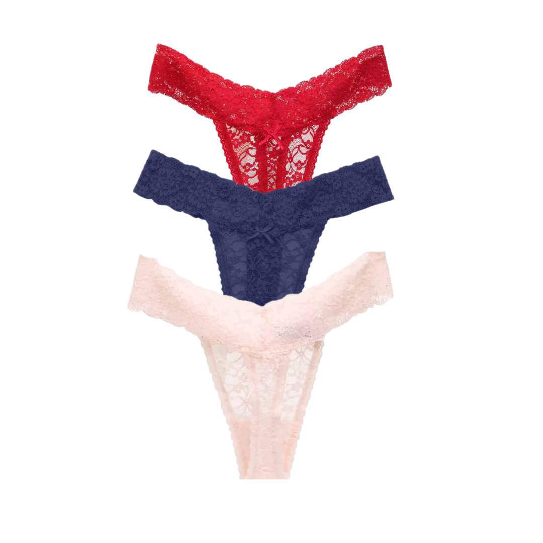 Double Strap Lace Thong 3-Pack