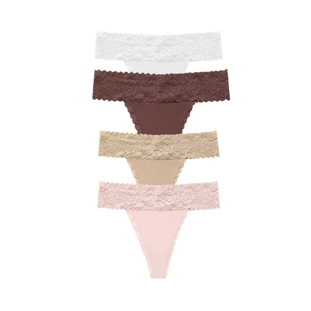 Floral Lace Waist Thong 4-Pack