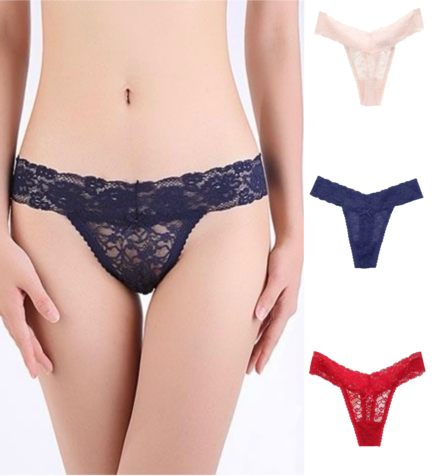 Double Strap Lace Thong-3 Packs